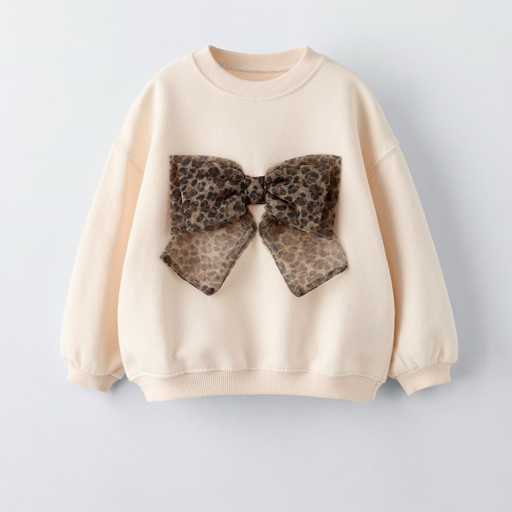 Zara Leopard Bow Beige Sweatshirt